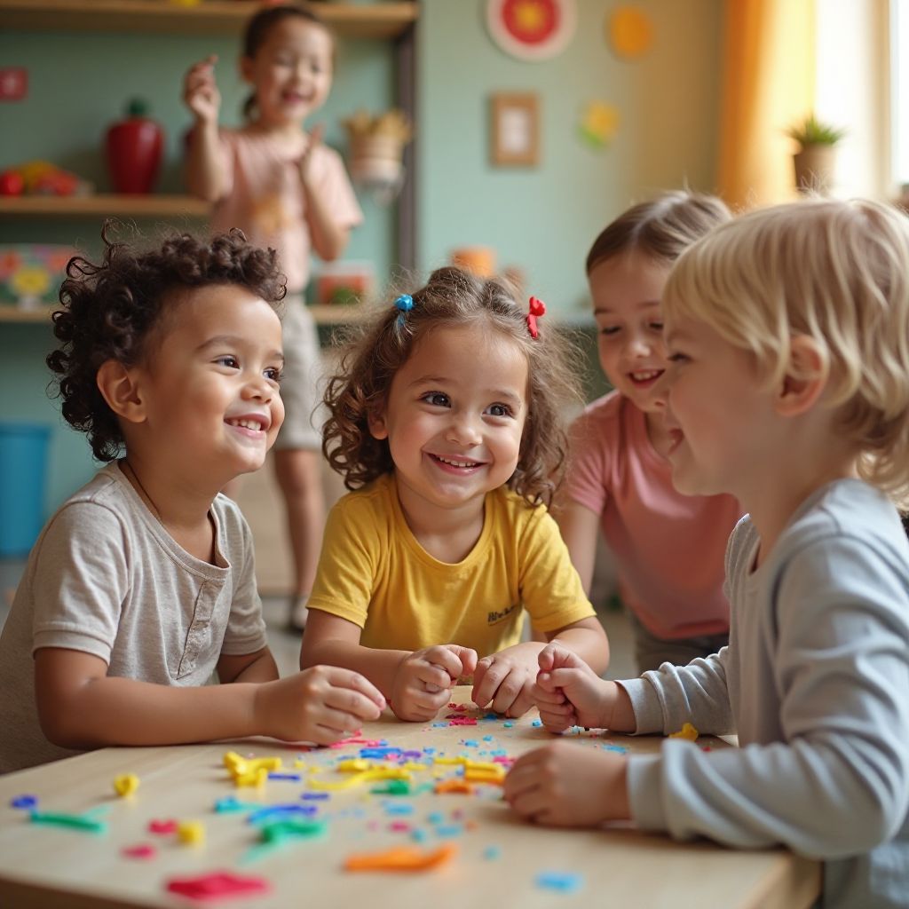 Happy children engaged in creative play activities
