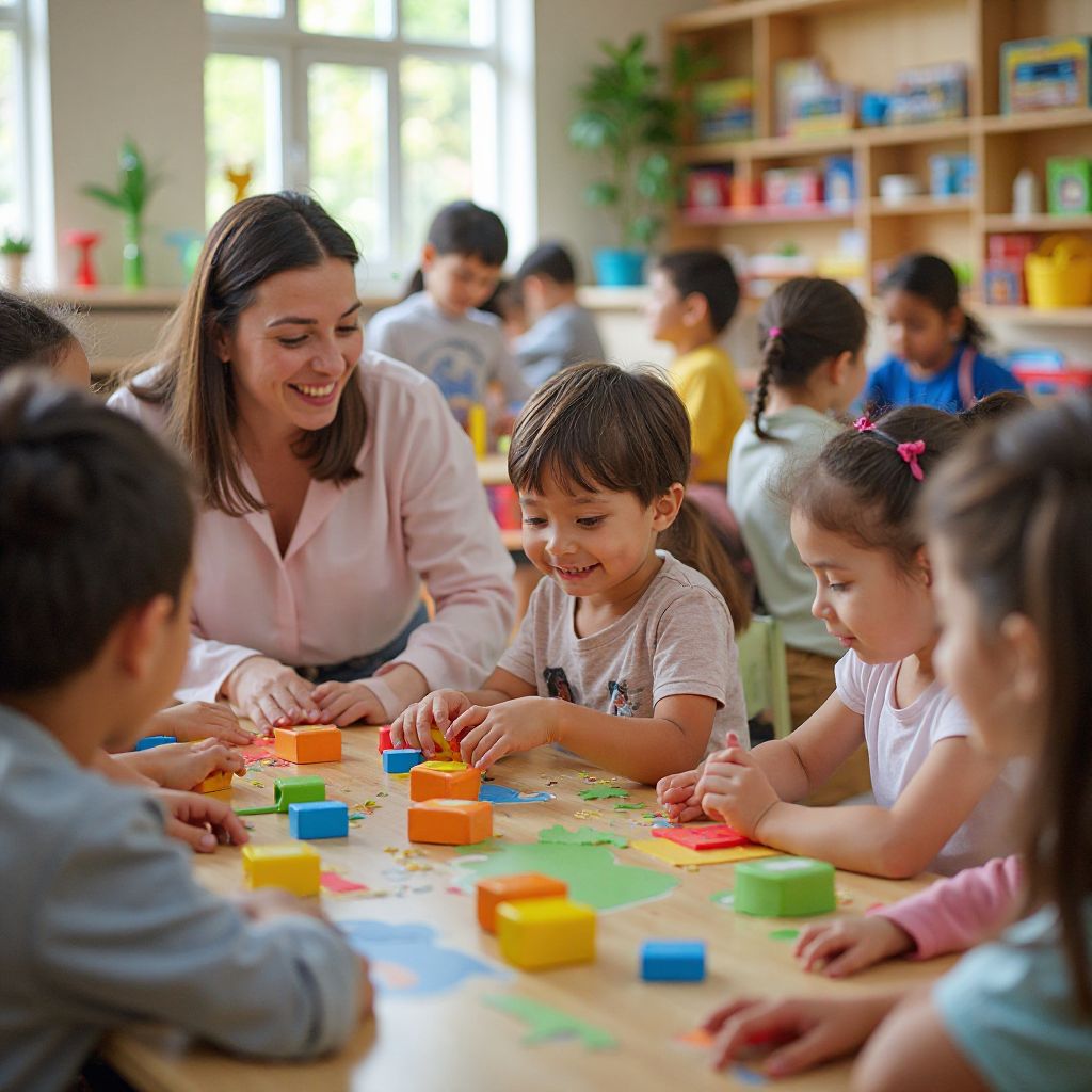 School group enjoying educational play