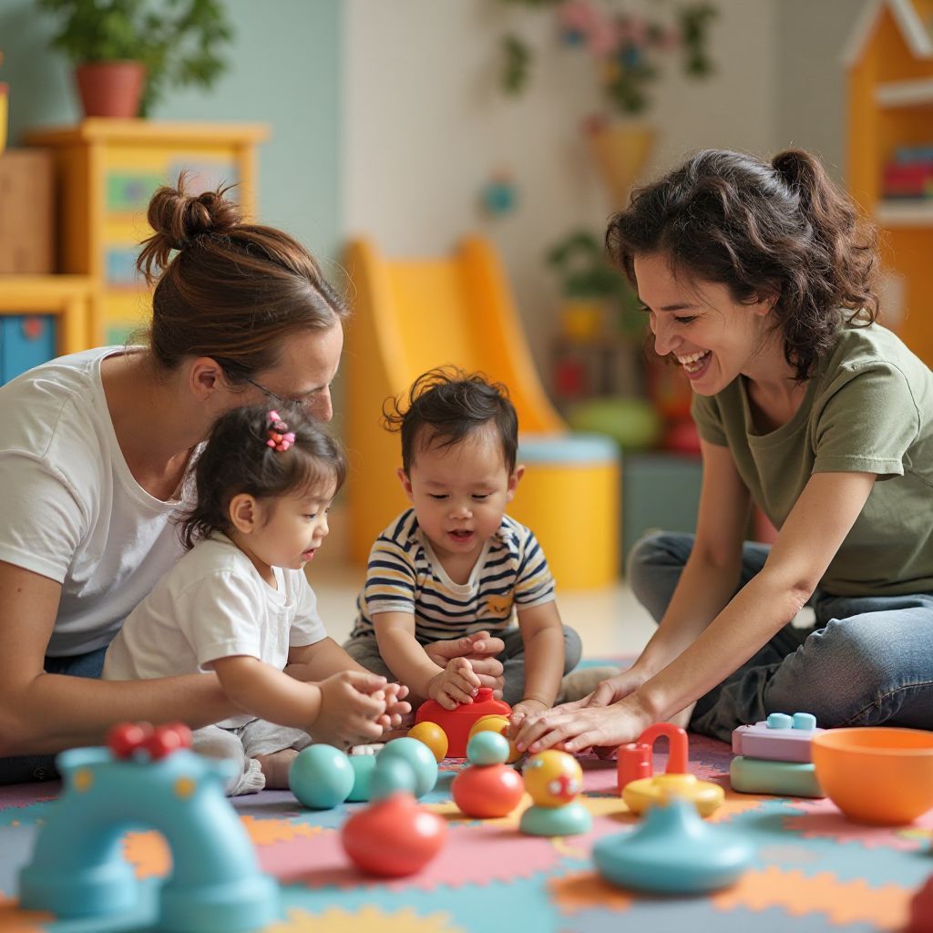 Families enjoying play zones together