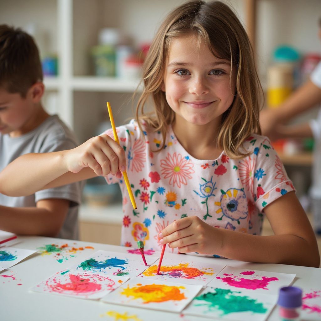 Kids creating colorful art projects